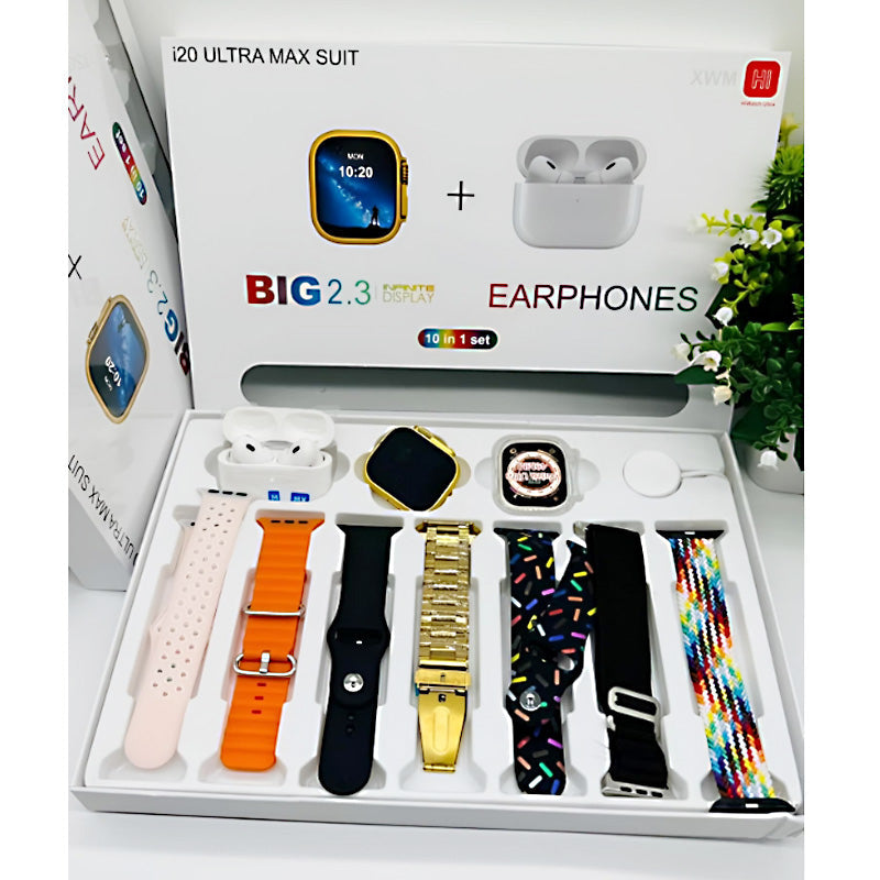 i20 Ultra Max Suit | 2.3" HD Smartwatch | 7 Straps | Wireless Earbuds