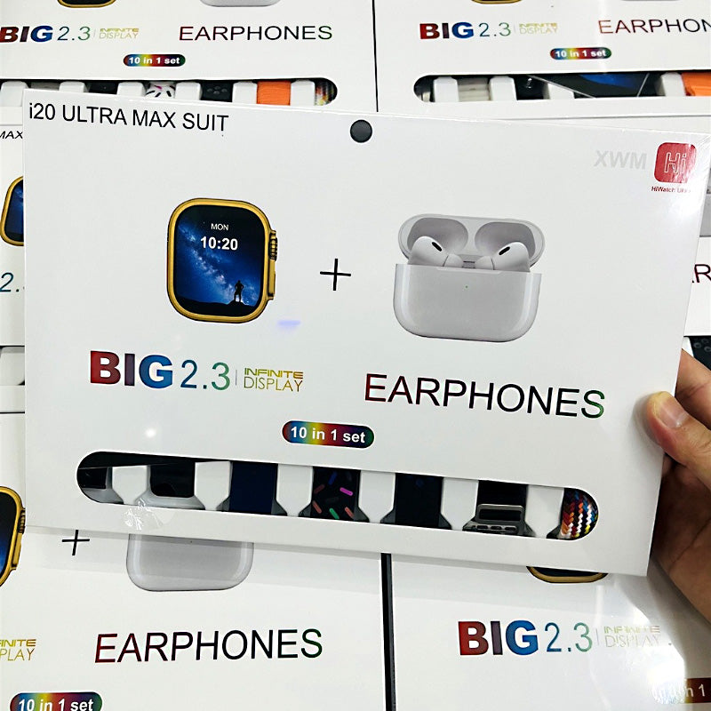 i20 Ultra Max Suit | 2.3" HD Smartwatch | 7 Straps | Wireless Earbuds