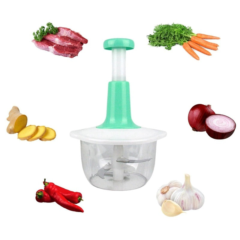 Manual Hand Press Food Chopper | 1.5L All-in-One Vegetable Cutter, Meat Grinder & Batter Mixer | Anti-Skid Base