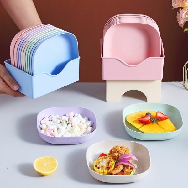 10-Pack Elliptical Spit Plates with Storage Stand | 6-Inch Multi-Use Mini Plates for Bones, Pits, Shells, Condiments & Snacks | Microwave & Dishwasher Safe