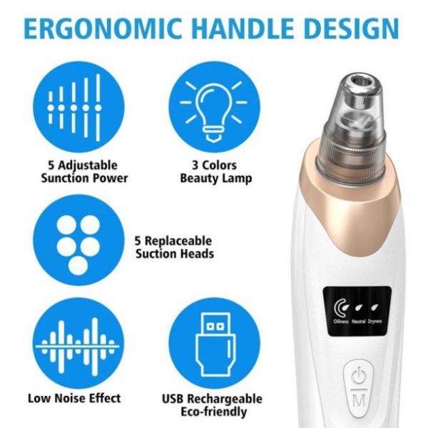 Electric Blackhead Remover | Rechargeable Pore Vacuum with 5 Interchangeable Heads