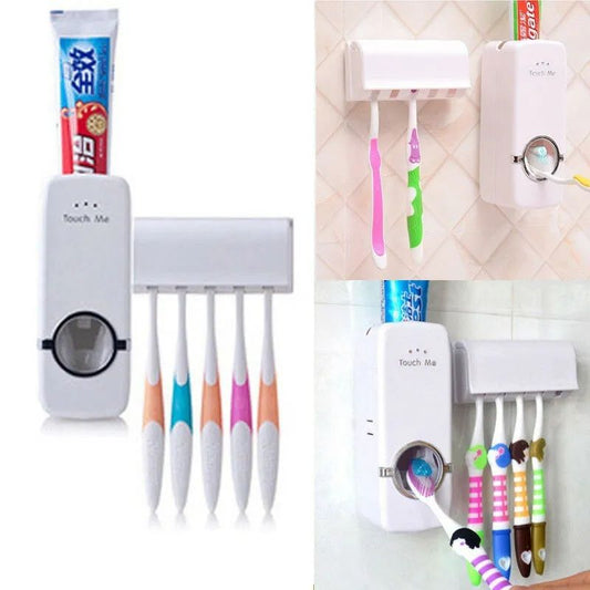 Toothpaste Dispenser No-Battery Automatic | Wall Mount | Holds 5 Toothbrushes | Hygienic & Mess-Free