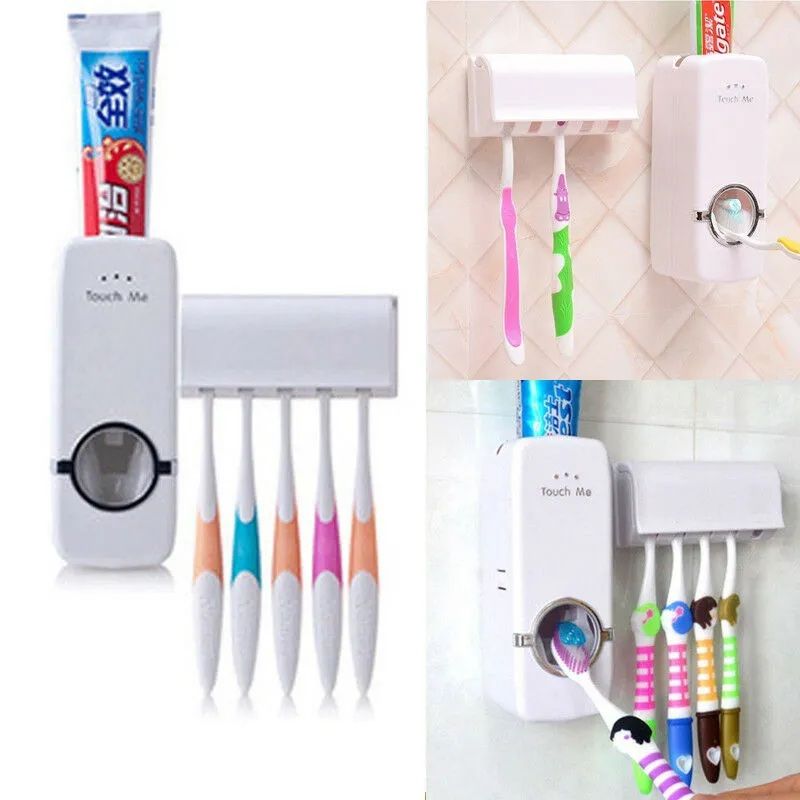 Toothpaste Dispenser No-Battery Automatic | Wall Mount | Holds 5 Toothbrushes | Hygienic & Mess-Free