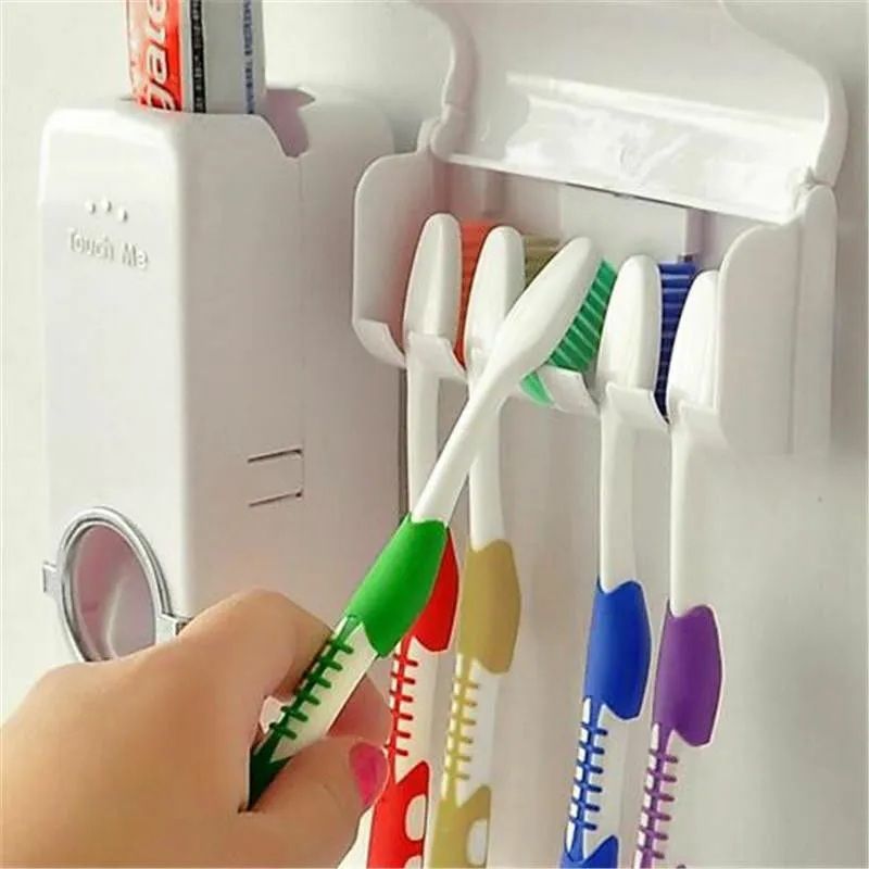 Toothpaste Dispenser No-Battery Automatic | Wall Mount | Holds 5 Toothbrushes | Hygienic & Mess-Free