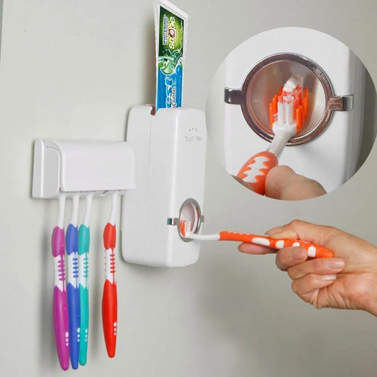 Toothpaste Dispenser No-Battery Automatic | Wall Mount | Holds 5 Toothbrushes | Hygienic & Mess-Free