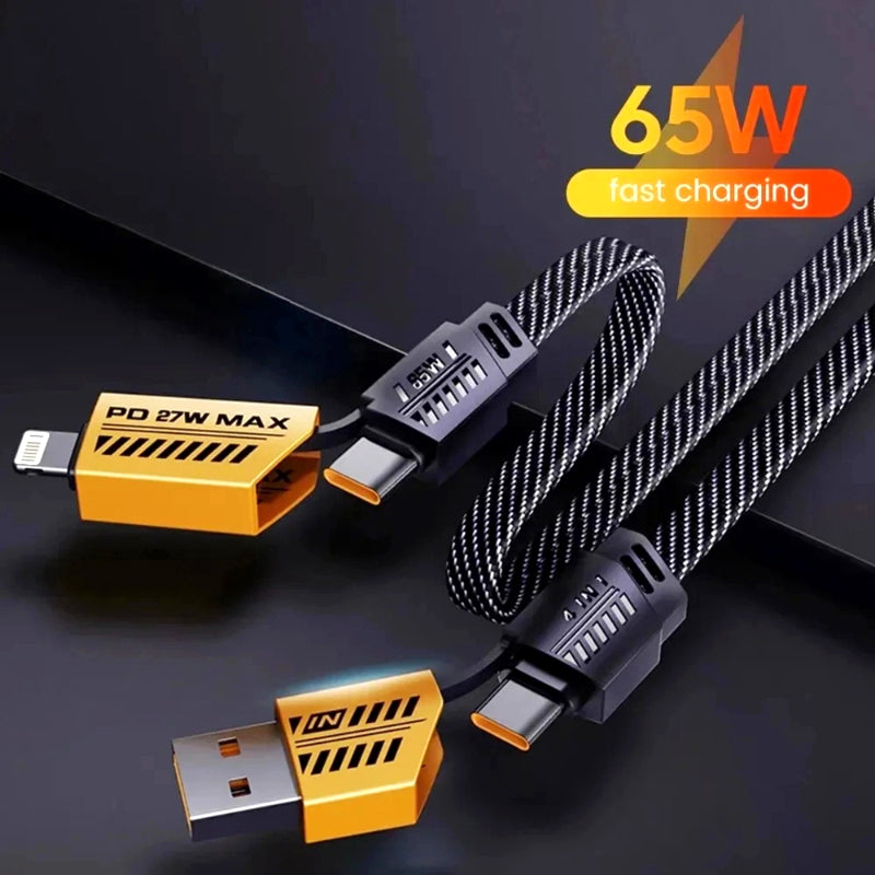 Universal 4-in-1 USB Cable | 65W Laptop & 27W Phone Fast Charge | Nylon Braided