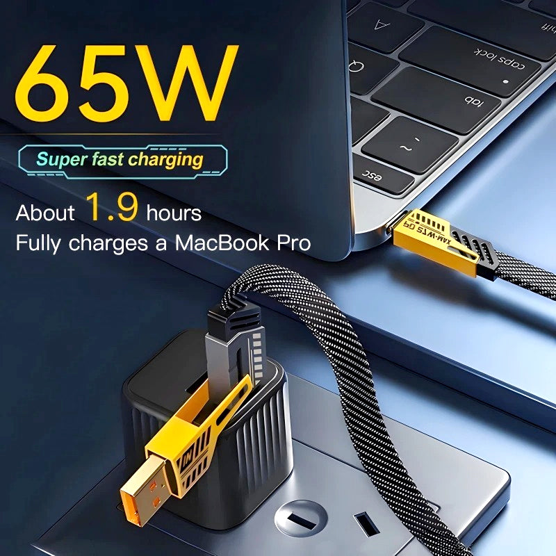 Universal 4-in-1 USB Cable | 65W Laptop & 27W Phone Fast Charge | Nylon Braided