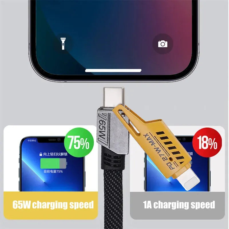 Universal 4-in-1 USB Cable | 65W Laptop & 27W Phone Fast Charge | Nylon Braided